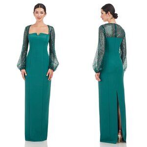 JS COLLECTIONS Kim Sequin Long Sleeve Column Gown in Teal Size US 6
